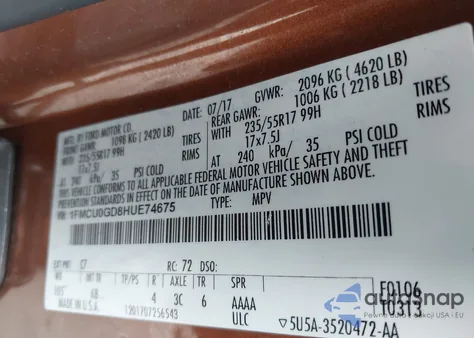 2017 Ford Escape Se from USA, damaged, VIN 1FMCU0GD8HUE74675